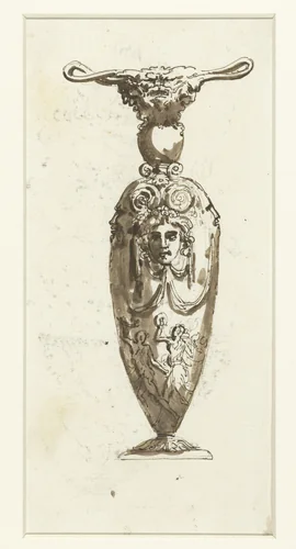 Siervaas met mascarons by Etienne de Lavallée-Poussin, drawing, 1750-1793