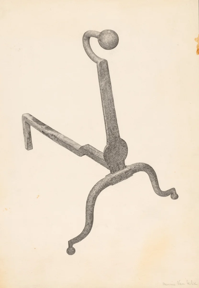 Andiron (one of pair) by Maurice Van Felix, index of american design, 1938