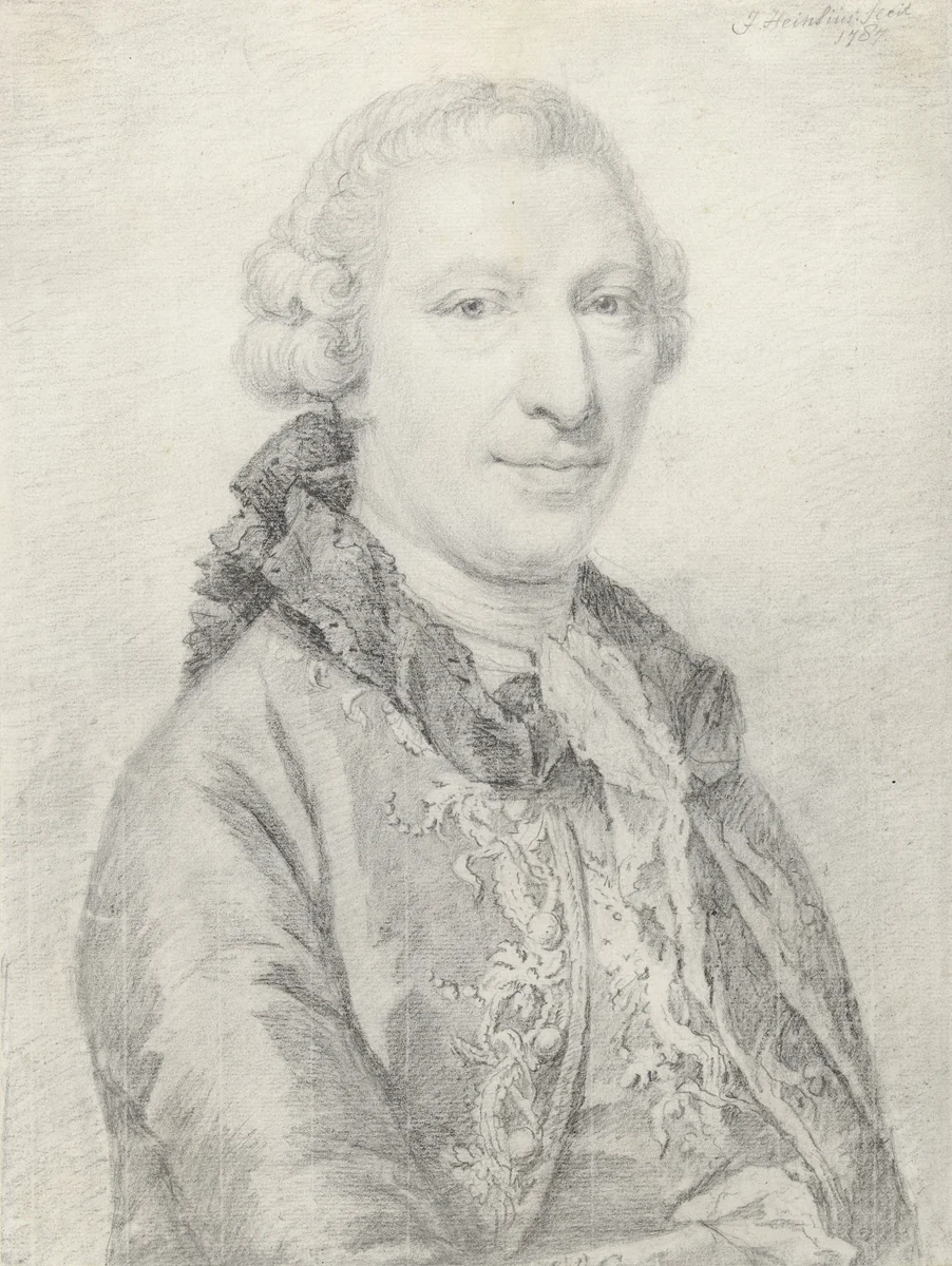 Portret van een heer met pruik en gegalonneerde jas, driekwart naar rechts by Johannes Heinsius, drawing, 1787