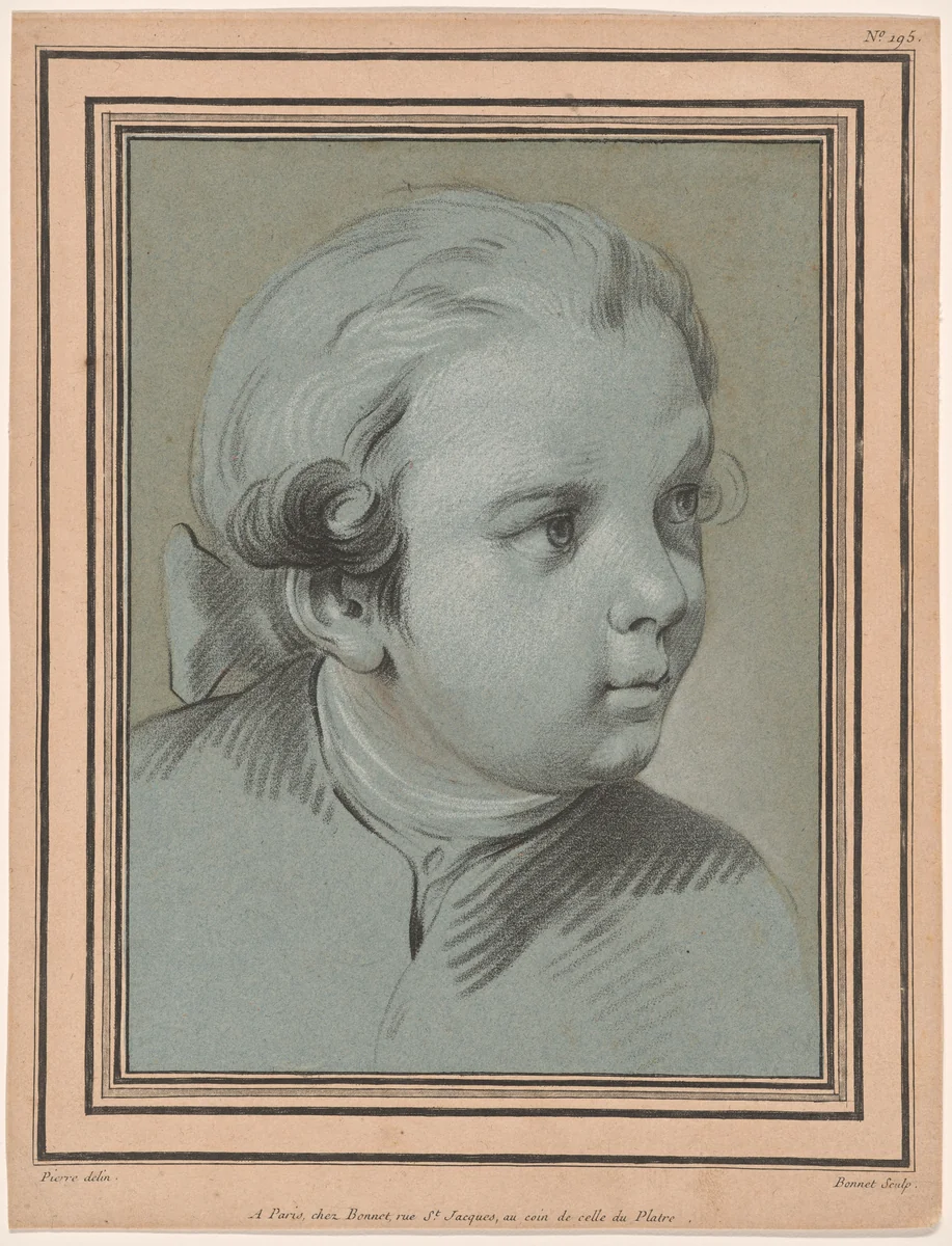 Head of a Young Boy Turned Three-Quarters to the Right by Louis Marin Bonnet, print, 1760-1793