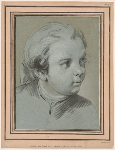 Head of a Young Boy Turned Three-Quarters to the Right by Louis Marin Bonnet, print, 1760-1793