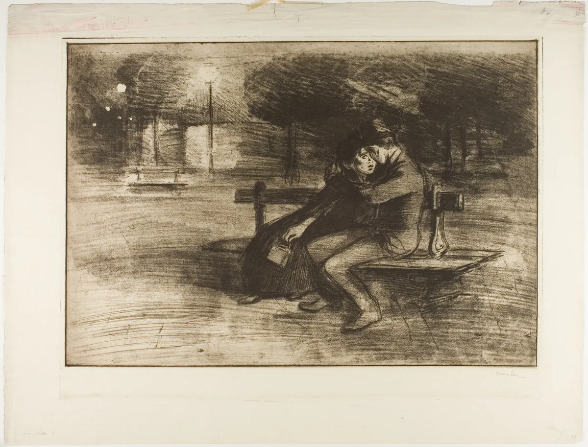 Lovers on a Bench by Théophile Alexandre Steinlen, print, 1902