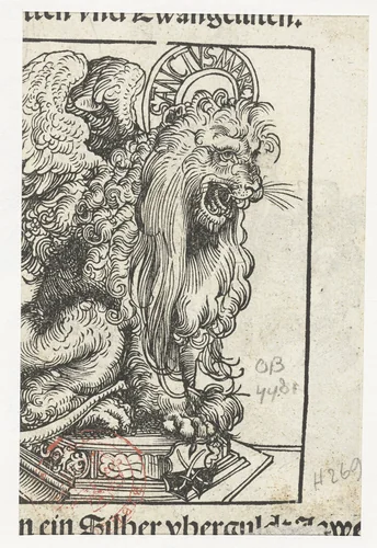 Beeld van leeuw als symbool van evangelist Marcus by Lucas Cranach, print, 1509-1549