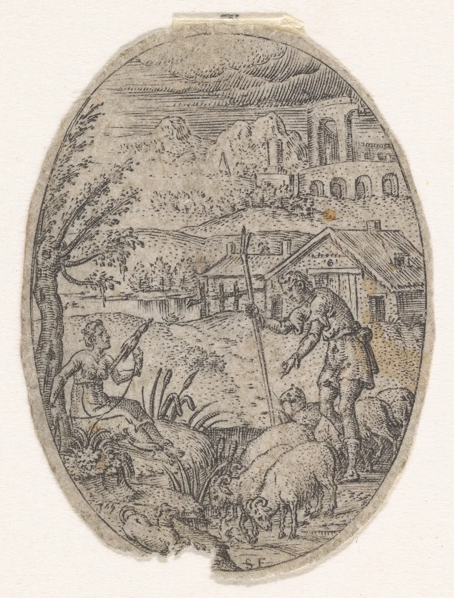 Shepherds by Etienne Delaune, print, 1540-1583