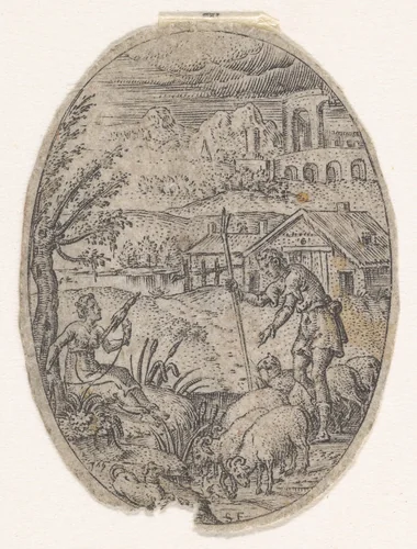 Shepherds by Etienne Delaune, print, 1540-1583