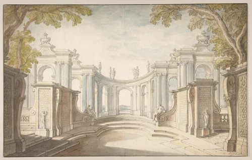 Study for a Stage Set by Jacques de Lajoüe, drawing, 1700-1761