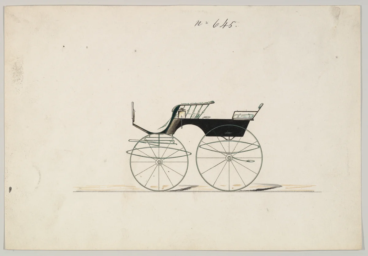 Design for 4 seat Phaeton, no top, no. 645 by Brewster & Co., drawing, 1850-1870
