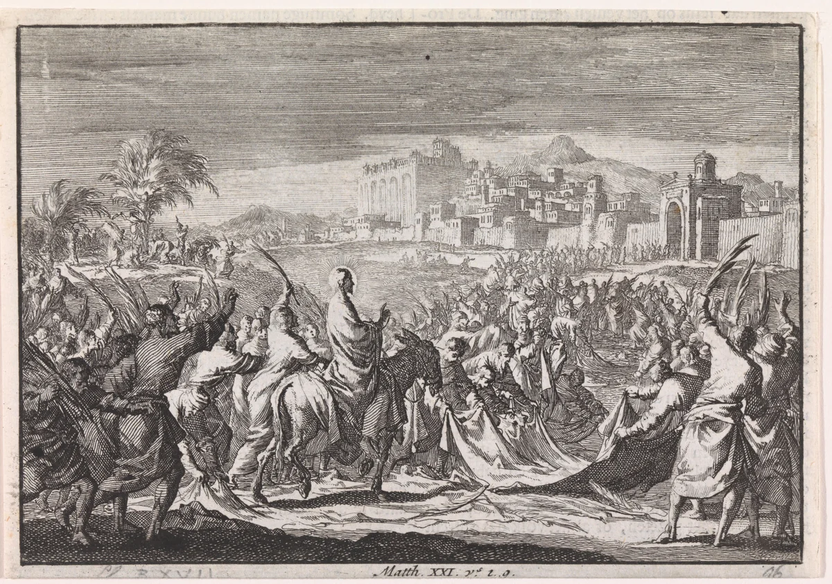 Intocht in Jeruzalem by Jan Luyken, print, 1703-1762