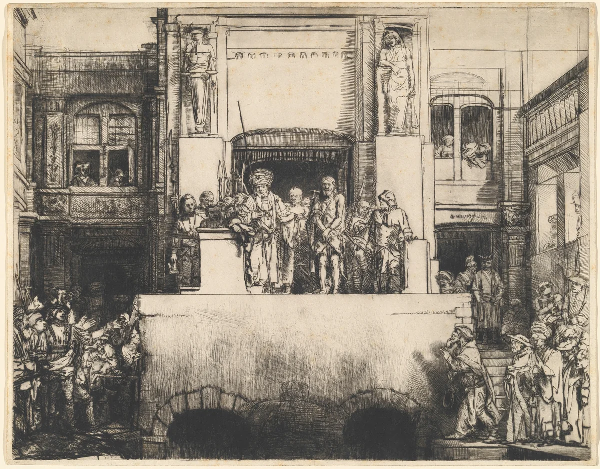 Christ Presented to the People: Oblong Plate by Rembrandt van Rijn, print, 1655