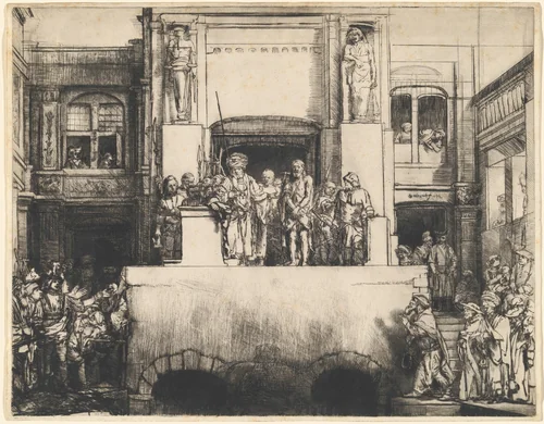 Christ Presented to the People: Oblong Plate by Rembrandt van Rijn, print, 1655