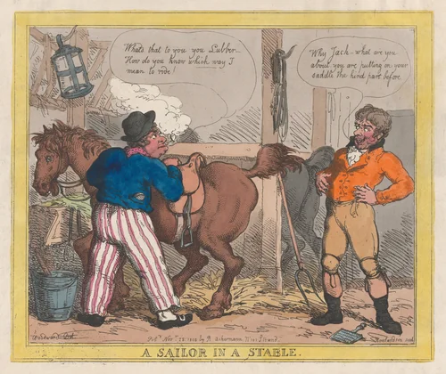 A Sailor in a Stable by Thomas Rowlandson, print, 1805