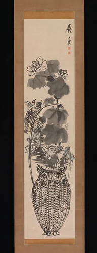 Autumn Flowers in a Bamboo Basket by Yosa Buson (与謝蕪村), painting, 1760-1769