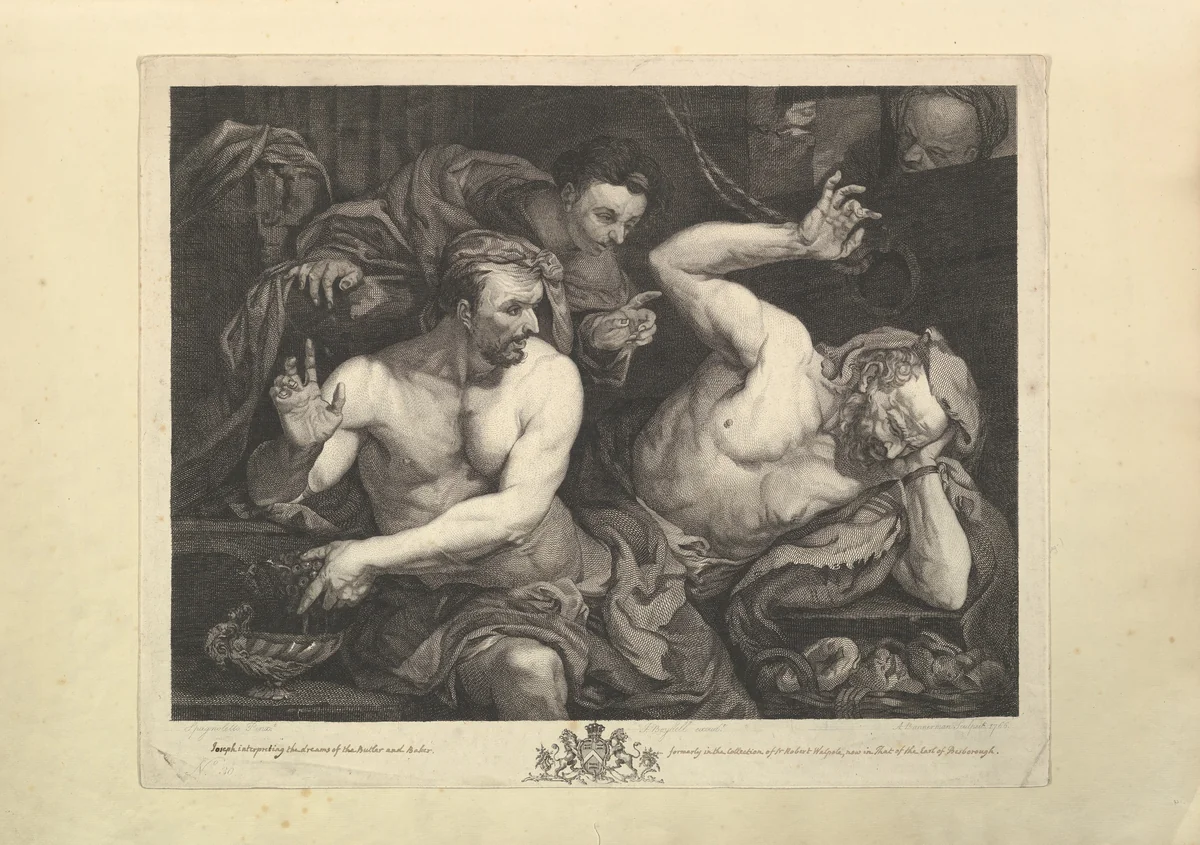 Joseph Interpreting the Dreams of Pharoah's Chief Butler and Baker by Jusepe de Ribera, print, 1766-1767