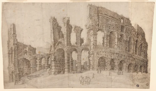 Ruins of the Colosseum in Rome by Willem van Nieuwlandt, drawing, 1595-1605