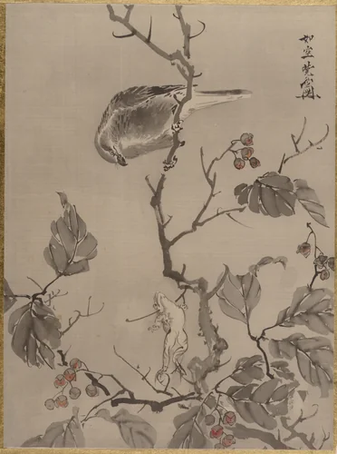 Bird and Frog by Kawanabe Kyōsai (河鍋暁斎), painting, 1877-1897