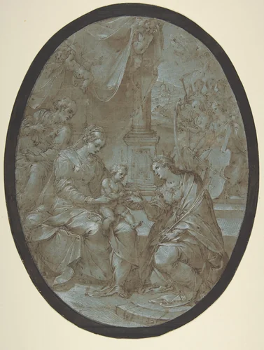 The Mystic Marriage of Saint Catherine of Alexandria by Avanzino Nucci, drawing, 1551-1629