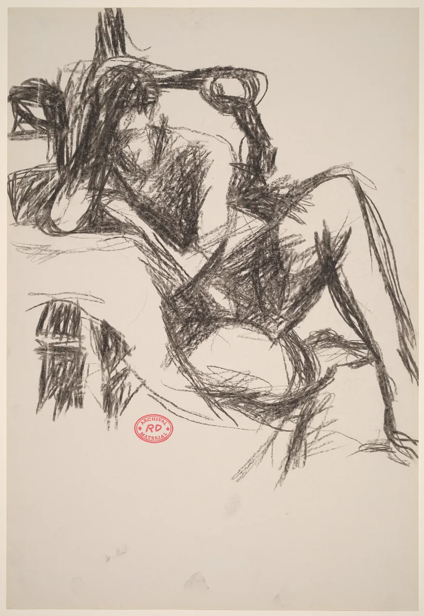 Untitled [seated female nude leaning against a support] by Richard Diebenkorn, drawing, 1955-1967