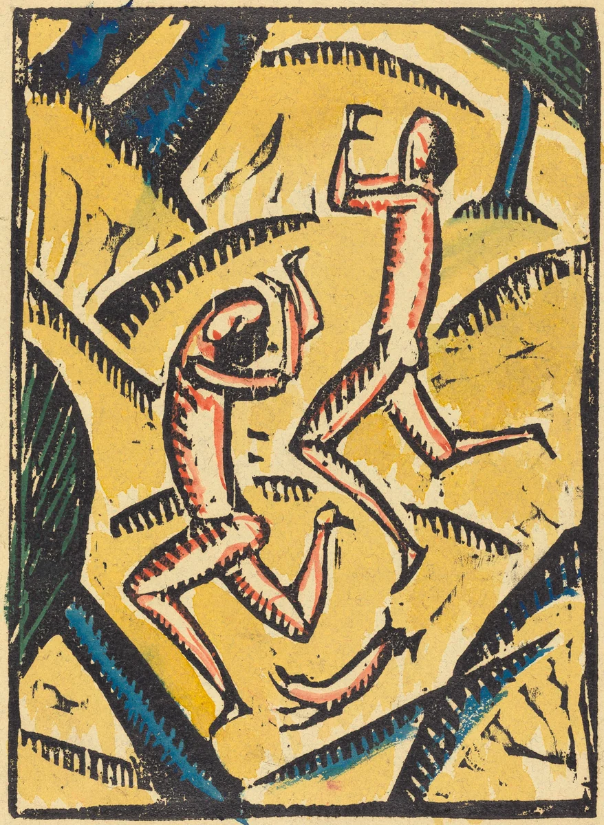 Two Nude Dancers in a Landscape by Max Zachmann, print, 1908-1918