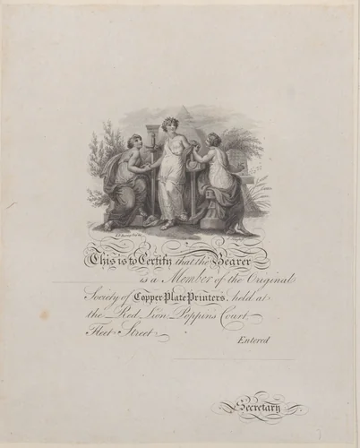 Certificate of Membership of the Society of Copper-Plate Printers by Edward Francis Burney, print, 1800-1900