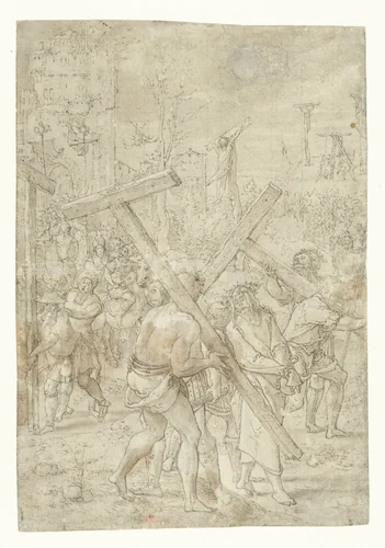 Christus op de weg naar de Calvarieberg by Pieter Coecke van Aelst, drawing, 1535-1540