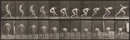 Plate Number 287. Baseball, running and picking up the ball by Eadweard Muybridge, photograph, 1887