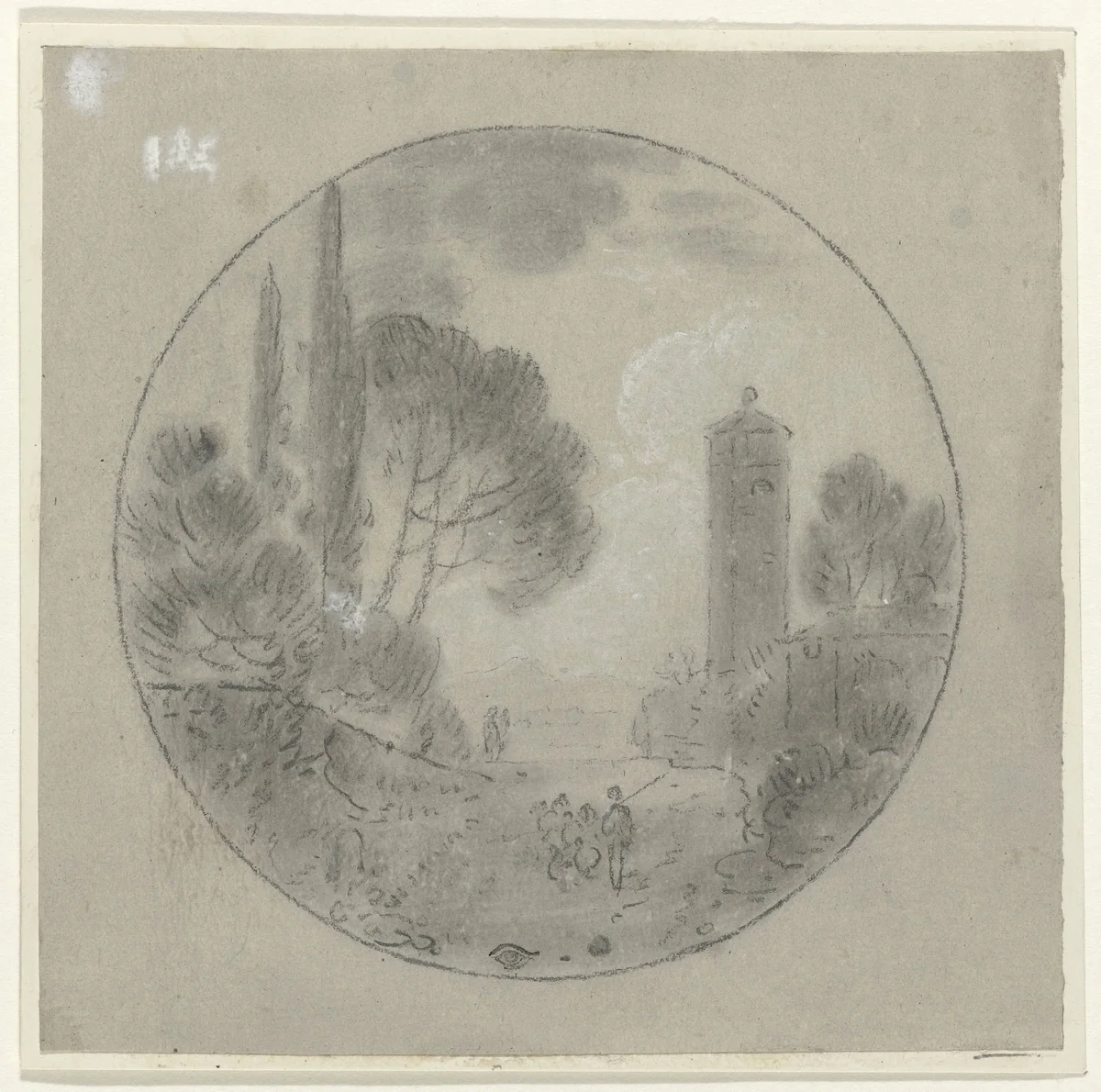 Italiaans landschap met enige figuren op een weg by Richard Wilson, drawing, 1754-1756