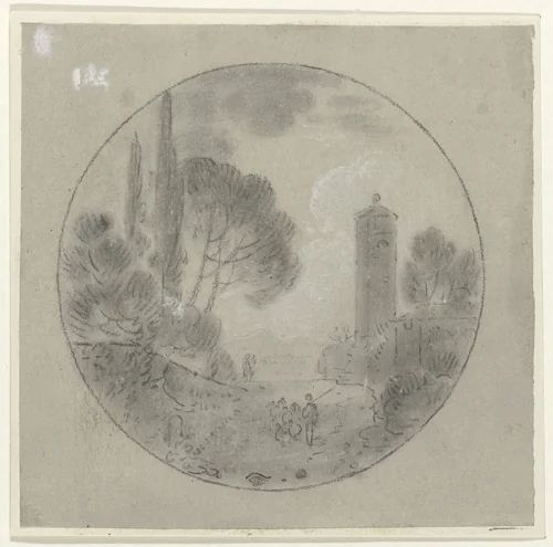 Italiaans landschap met enige figuren op een weg by Richard Wilson, drawing, 1754-1756