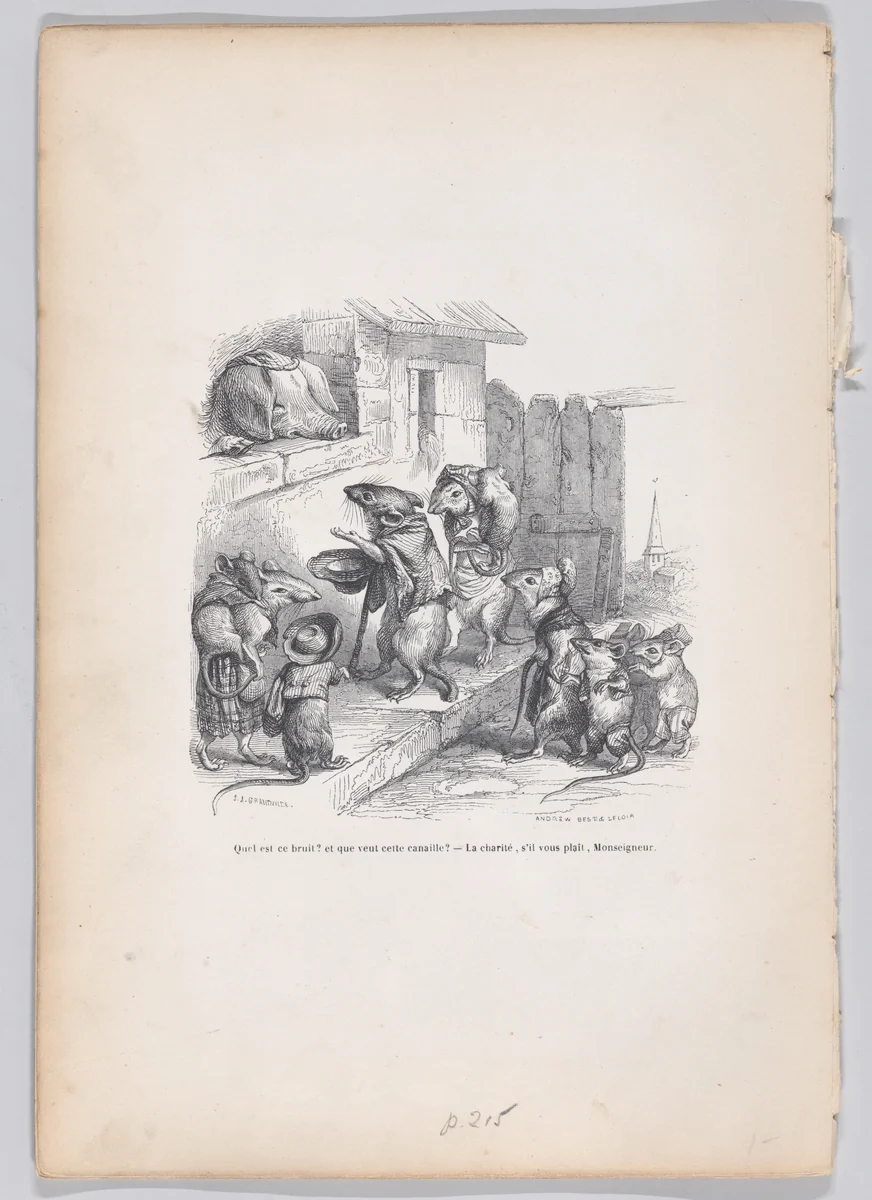 What's that noise? and what does this scoundrel want?, from "Scenes from the Private and Public Life of Animals" by J. J. Grandville, print, 1832-1852