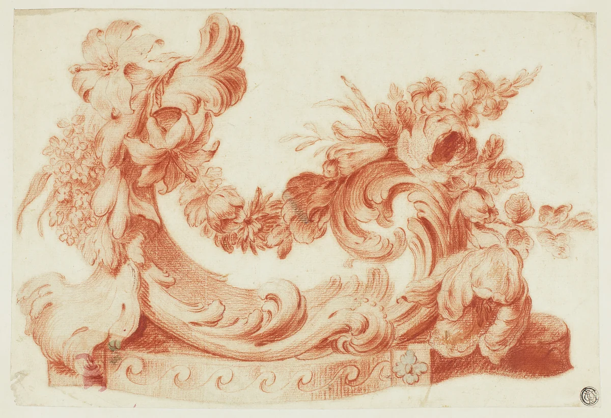 Ornamental Design with Flowers by Jean Baptiste Pillement or Nicolas Lancret, drawing, 1710-1808
