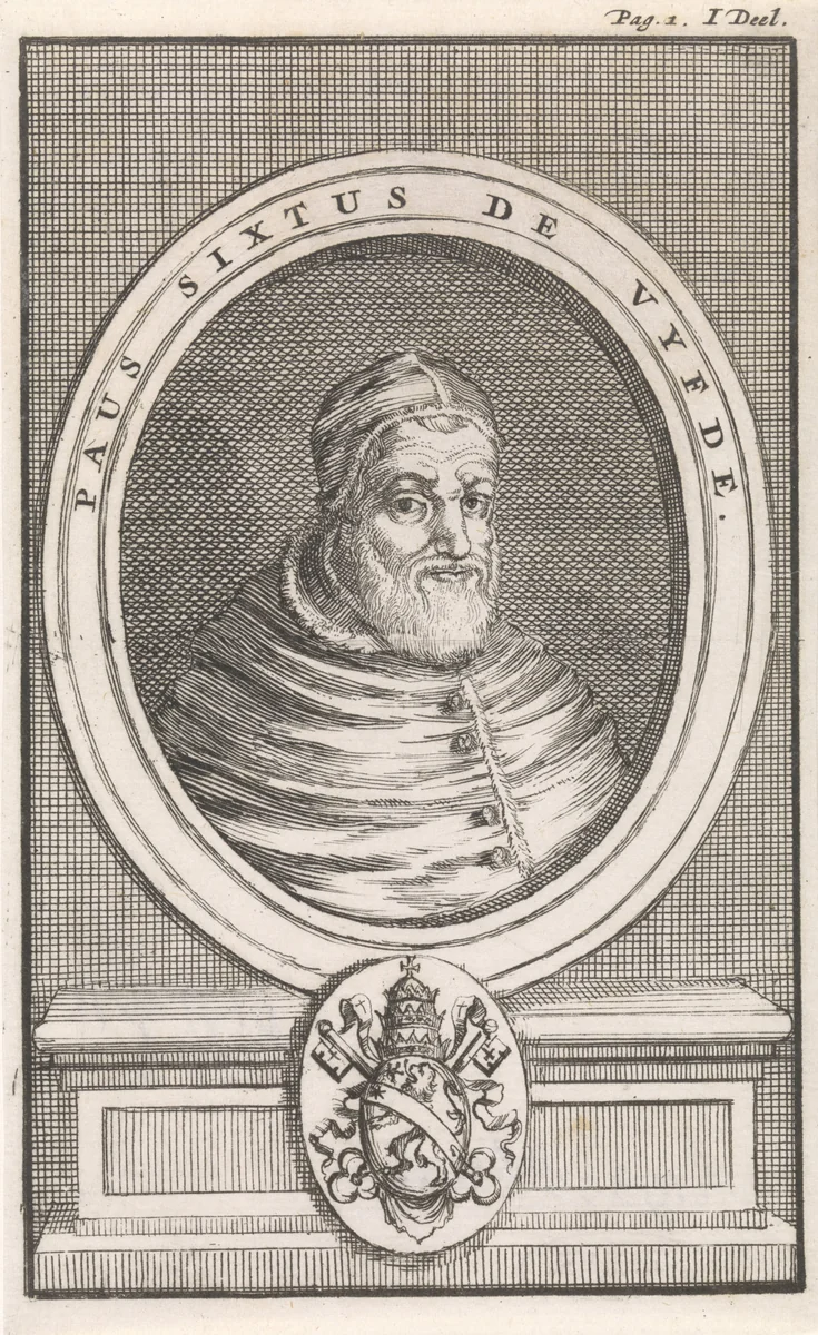 Borstbeeld van paus Sixtus V by Jan Luyken, print, 1697