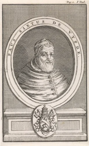 Borstbeeld van paus Sixtus V by Jan Luyken, print, 1697