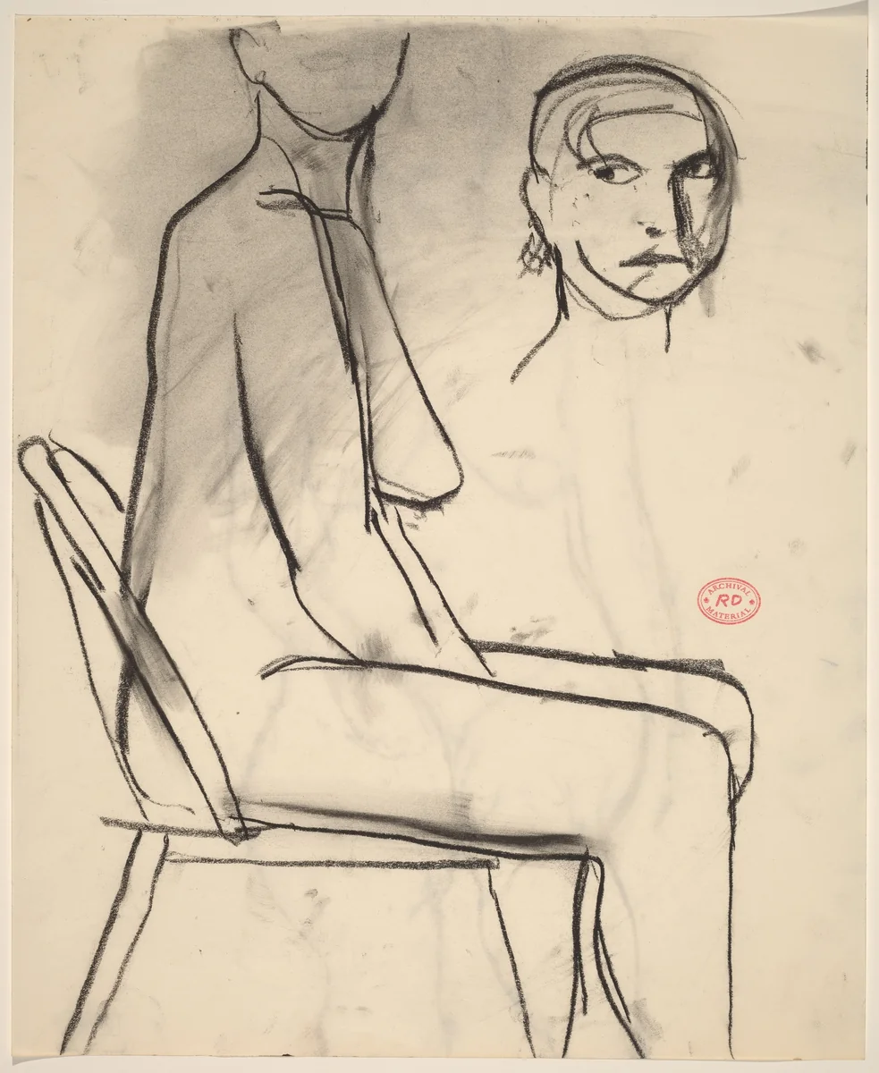 Untitled [side view of seated female nude with a detail of head] by Richard Diebenkorn, drawing, 1955-1967