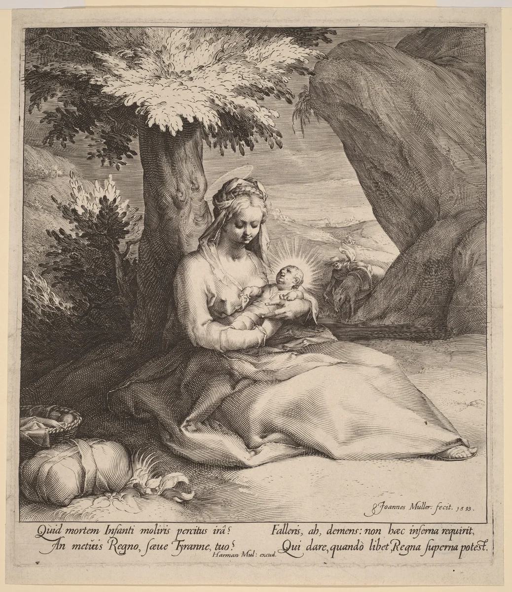 Rest on the Flight into Egypt by Jan Muller, print, 1593