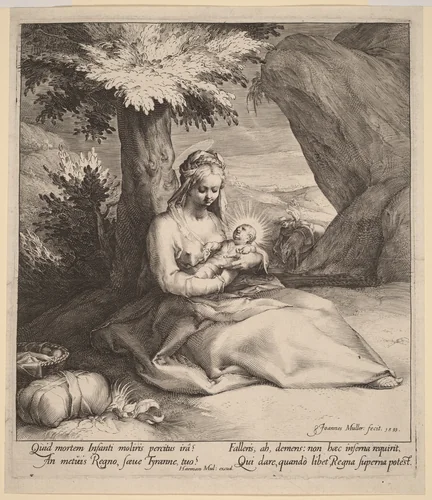 Rest on the Flight into Egypt by Jan Muller, print, 1593
