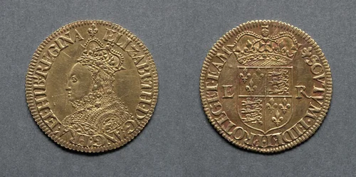 Half Pound: Elizabeth I (obverse); Crowned Shield of Arms (reverse) by Unknown, metalwork, 1558-1560
