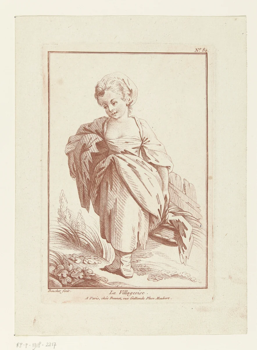 Dorpsmeisje by Louis Marin Bonnet, print, 1767-1793
