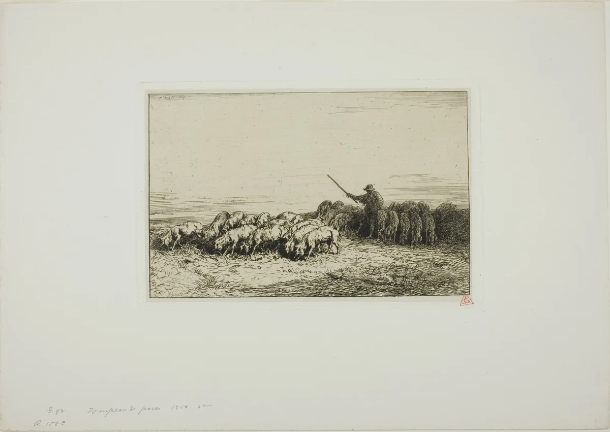 Herd of Pigs by Charles-Émile Jacque, print, 1850