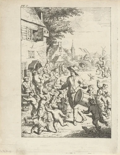 Tamboer op een boerenkermis by Frans Greenwood, print, 1733