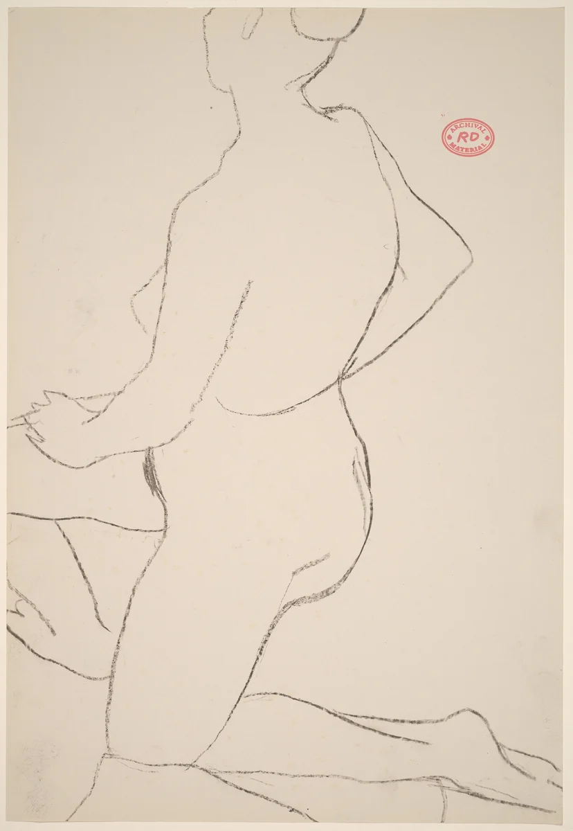 Untitled [kneeling female nude: side view] by Richard Diebenkorn, drawing, 1955-1967