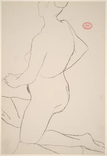Untitled [kneeling female nude: side view] by Richard Diebenkorn, drawing, 1955-1967