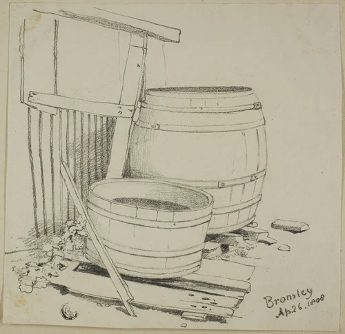 Washtub and Barrel by Joshua Cristall, drawing, 1808-1847
