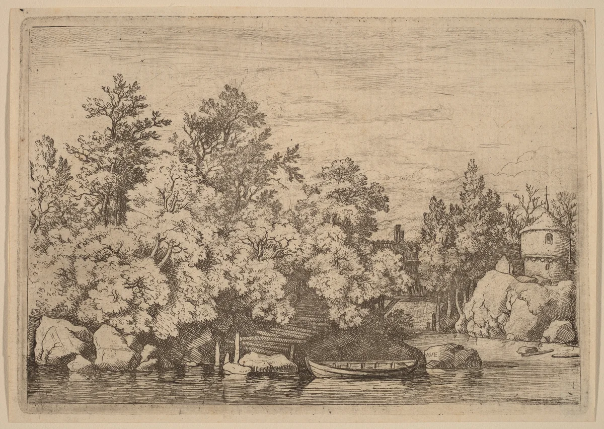 The Cudgel Dam and Covered Bridge by Allart van Everdingen, print, 1645-1656