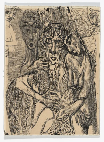 Love of the Princess under the King of Nineveh ( Amour de princesse sous le roi de Ninive ) by Louis Soutter, drawing, 1930