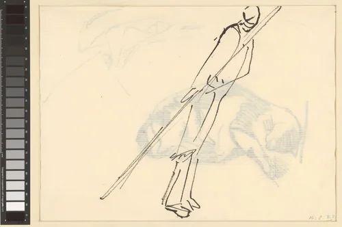 Schets van een staande man met een stok by Rik Wouters, drawing, 1892-1916