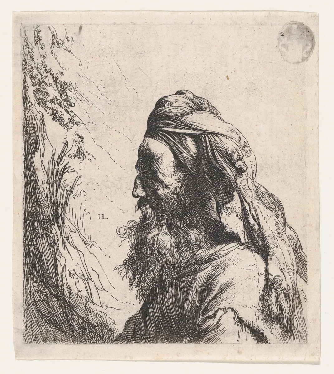 Man in a Turban Facing Left by Jan Lievens, print, 1620-1675