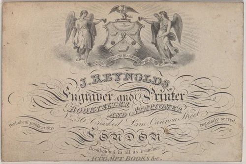 Trade Card for J. Reynolds, Engraver, Printer, Bookseller, and Stationer by anonymous, print, 1800-1900