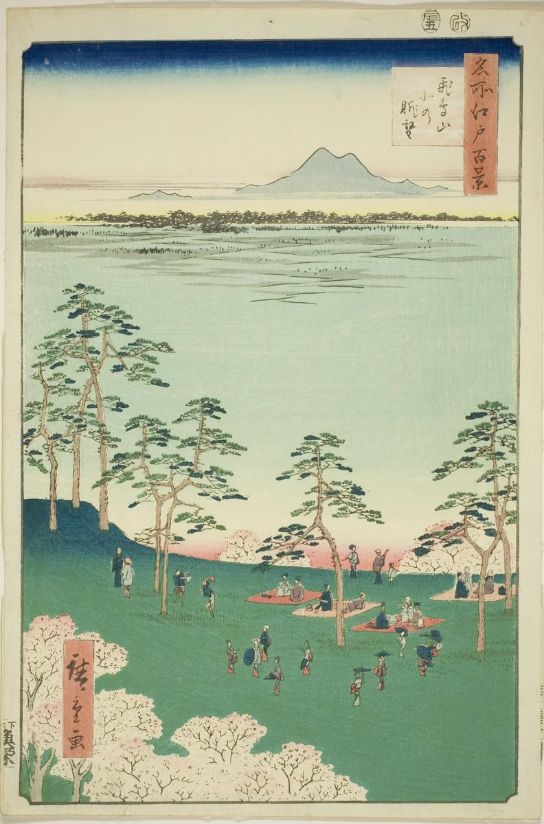 View to the North from Asuka Hill (Asukayama kita no chobo), from the series "One Hundred Famous Views of Edo (Meisho Edo hyakkei)" by Utagawa Hiroshige (歌川広重), print, 1856