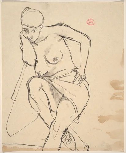 Untitled [seated nude covered across her thighs] by Richard Diebenkorn, drawing, 1955-1967