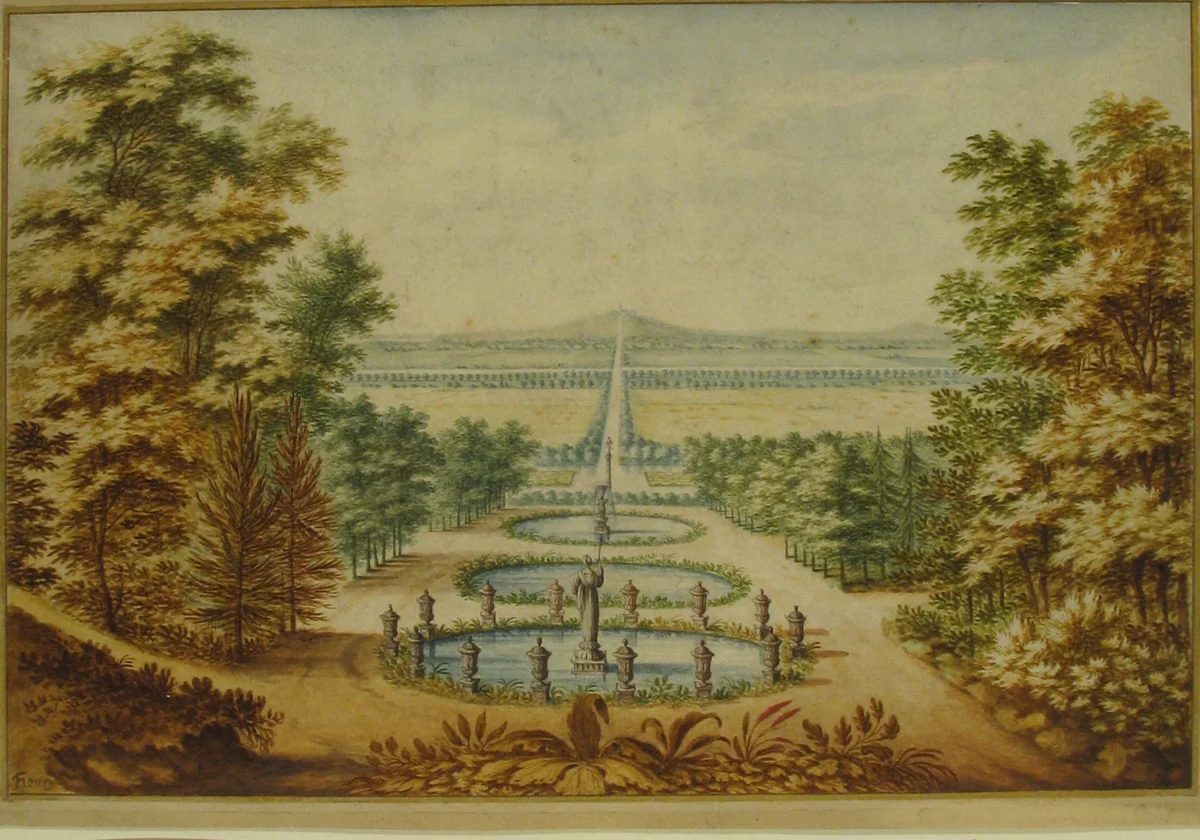 Scenic View of Gardens by Antoine-Claude Fleury, drawing, 1795-1822