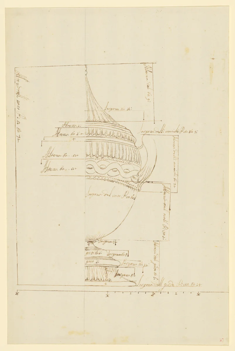 Design for an Urn with a Pointed Lid by anonymous, drawing, 1765-1795